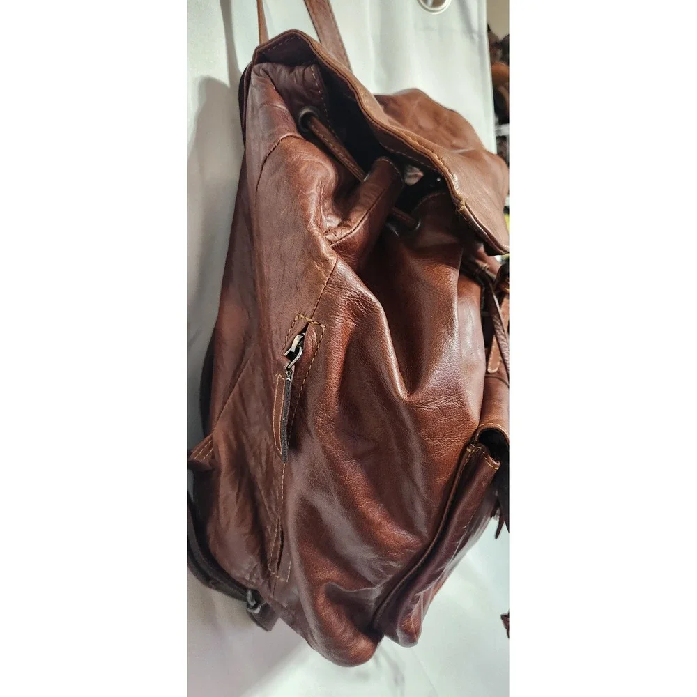 Jack Georges # 7517 Brown Leather Backpack Rucksack Buckle Flap Monogram